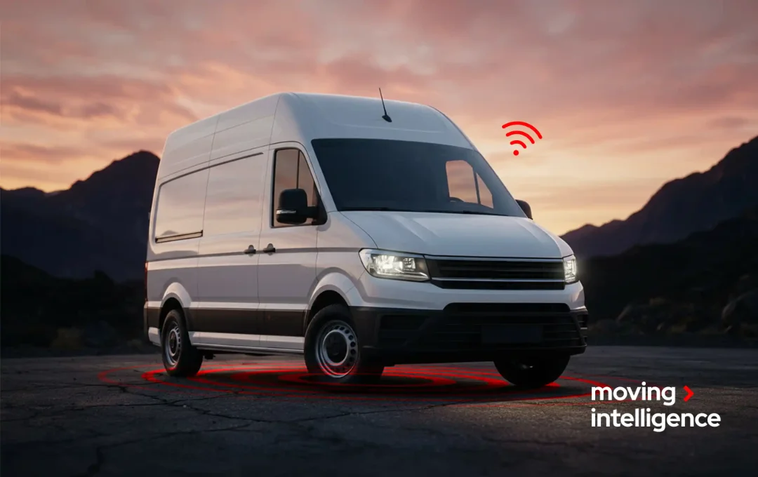 Moving Intelligence — a connected van at dusk