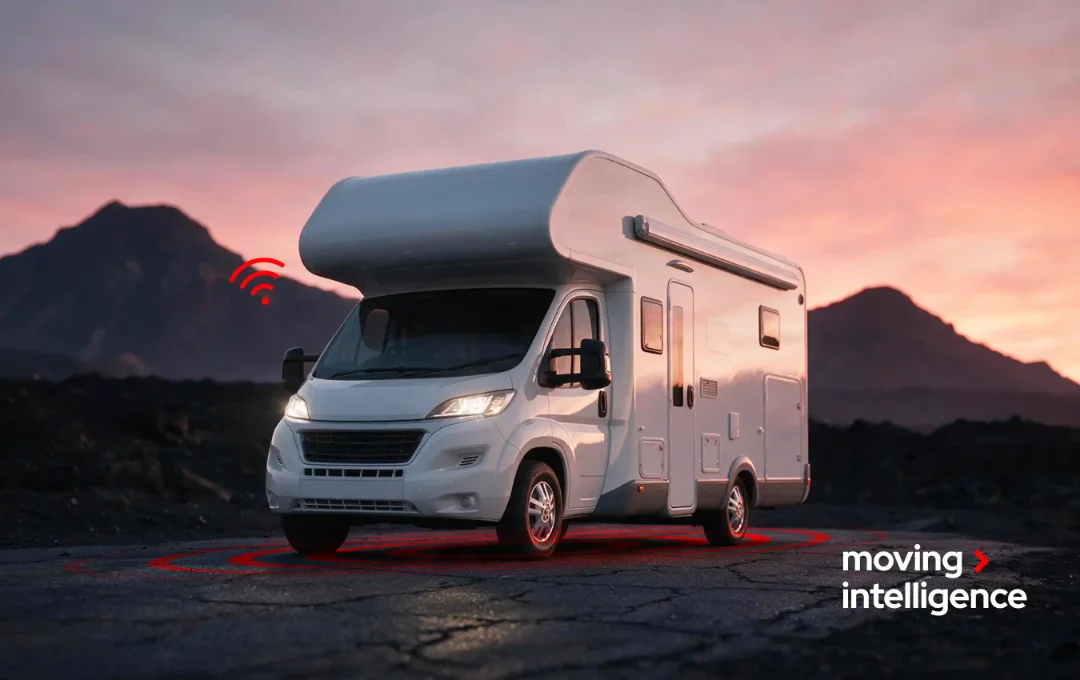 Moving Intelligence — a tracked motorhome on a mountain road
